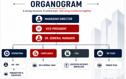BNFMS organogram: Managing Director, Vice President, Sr. General Manager, and Operations, Compliance, F&A, BD teams